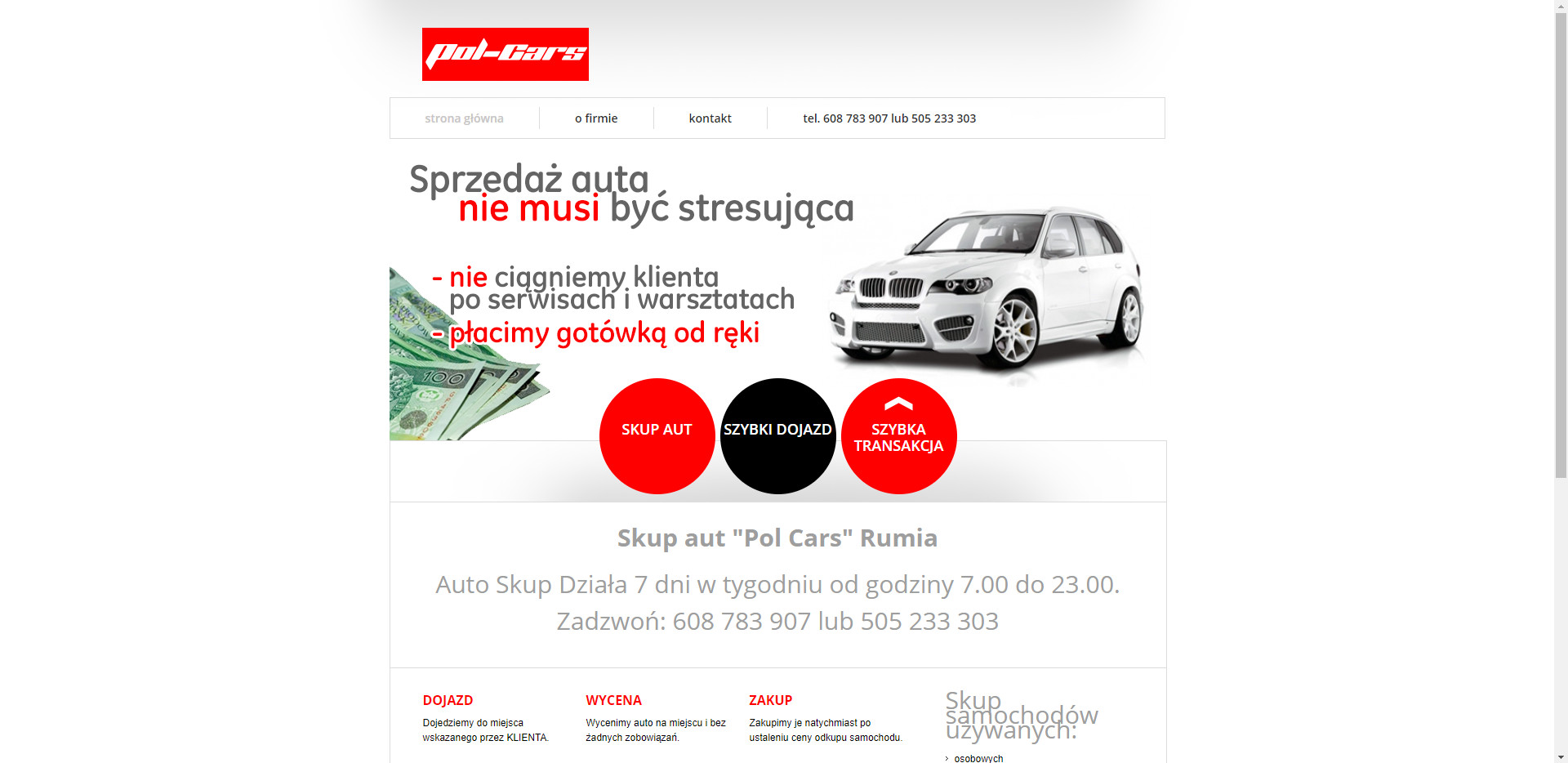 Strona internetowa skupu aut w Rumii